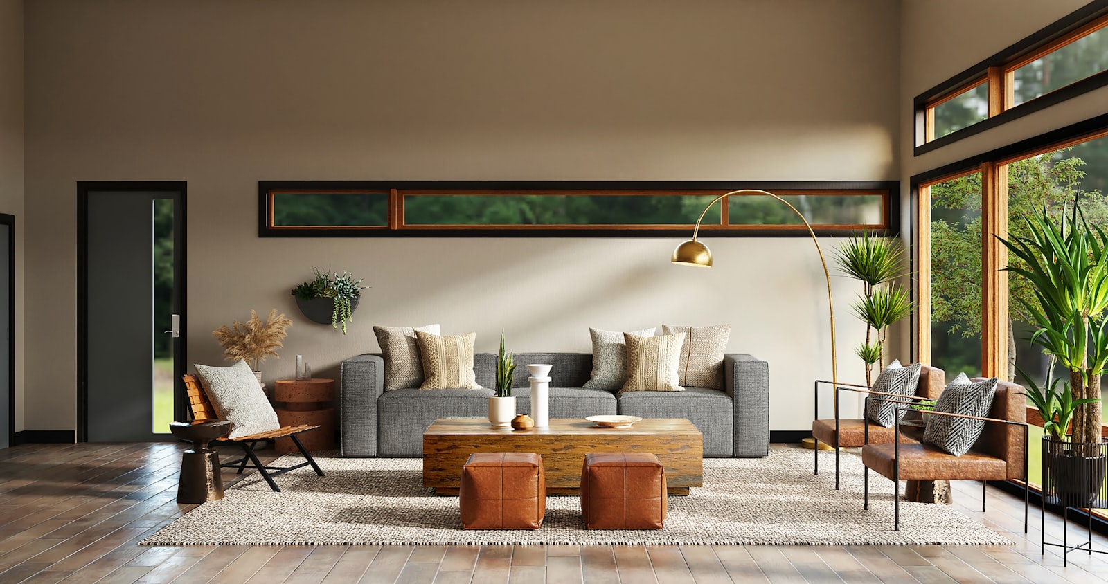 Living room with wide-plank wood-look floor installed by MG Flooring